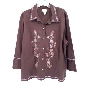 Pussers West Indies Broewn Embroidered Button Front Shirt